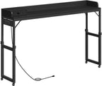 HOOBRO Overbed Table with Wheels, Rolling Table with Outlets & Light Strip for Queen Bed, Mobile Bed Desk & Drawer and Adjustable Height, Giant Computer Desk for Living Room, Black BB180UDDN01