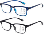 CARA 2 Pack Progressive Multifocus Reading Glasses, Flexible Lightweight TR90 Frame Blue Light Blocking Computer Readers, Workspace for Near Range (C1, 2.00)