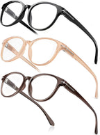 Single Vision Reading Glasses for Women, Retro Round Frame Anti Blue Light/Eye Fatigue/UV Computer Readers, Vintage Lady Eyeglasses (Black&Brown&Light Apricot, 2.25x)