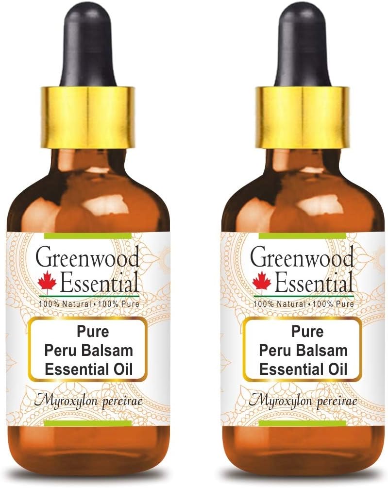 Greenwood Essential Pure Peru Balsam Essential Oil (Myroxylon pereirae) with Glass Dropper Steam Distilled (Pack of Two) 100ml X 2 (6.76 oz)