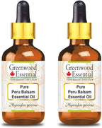 Greenwood Essential Pure Peru Balsam Essential Oil (Myroxylon pereirae) with Glass Dropper Steam Distilled (Pack of Two) 100ml X 2 (6.76 oz)