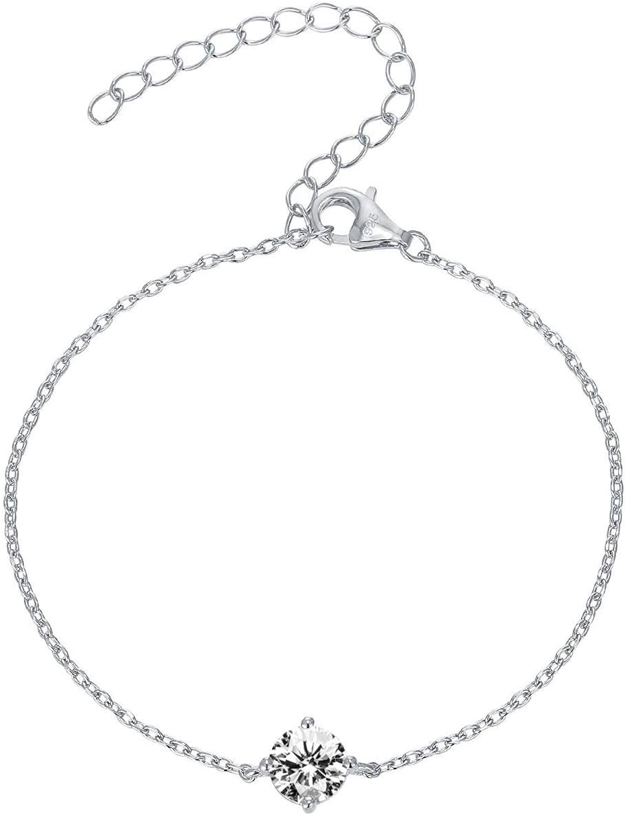 PAVOI 14K Gold Plated Cubic Zirconia Solitaire Diamond Bracelet | Bridesmaid Bracelets | Curb Cable Bracelets for Women