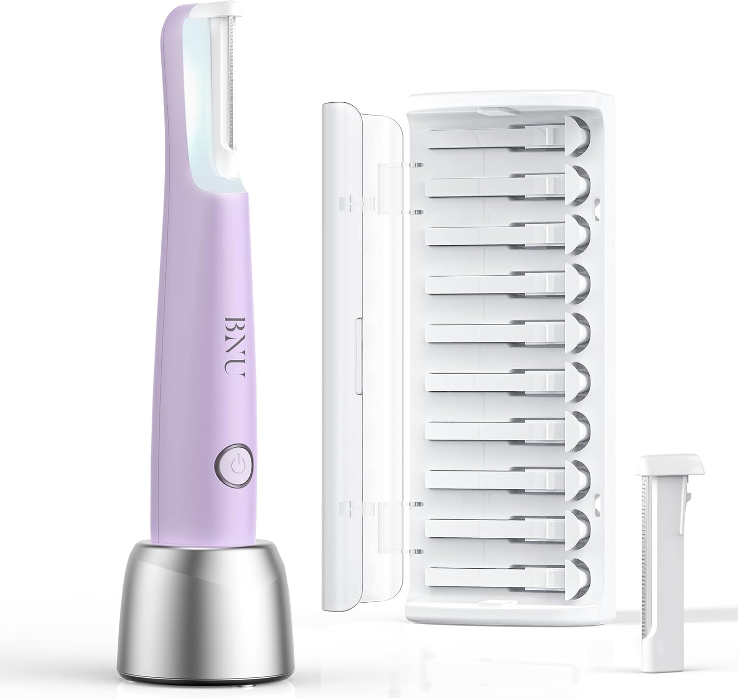 BNU Dermaplaning Tool for Face, Dermaplane Razor for Women Face LED Light Facial Exfoliation & Peach Fuzz Hair Removal, 3 Speeds Rechargeable Sonic Edge Technology 10 Refill Blades Purple