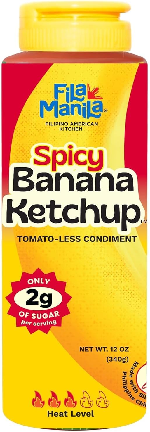 FilaManila Spicy Banana Ketchup, No Tomato Condiment Filipino Sauce & Condiment, Sweet and Spicy Banana Ketchup – 12 Ounce Resealable Bottle, Award-Winning, Vegan, No MSG, Gluten Free, Dairy Free (1 Pack)