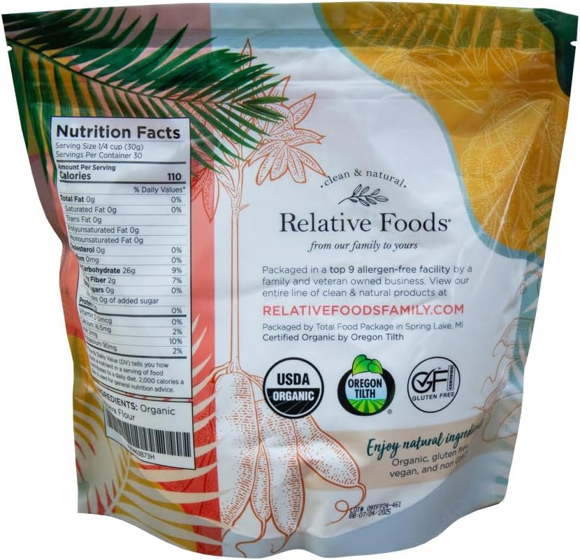 Relative Foods Premium Organic Cassava Flour (2 lb) - Versatile Yuca Flour for Healthy Baking - Mild Flavor, Unique Cassava Root Flour Blend for Waffles, Biscuits, & More - Perfect Baking Flour