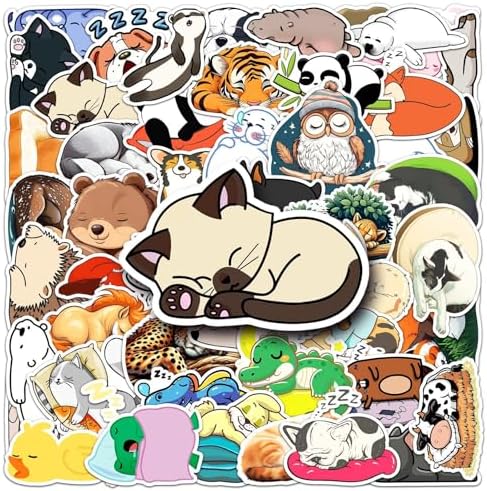 Creative 50 Pcs Unique Sleep Stickers, Vinyl Waterproof Stickers, 1.96-3.15 Inches Cute Sleep-Themed Decals for Kids, Teens, Adults, Boys & Girls, Perfect for Water Bottles, Laptops, Scrapbooks(Sleep)