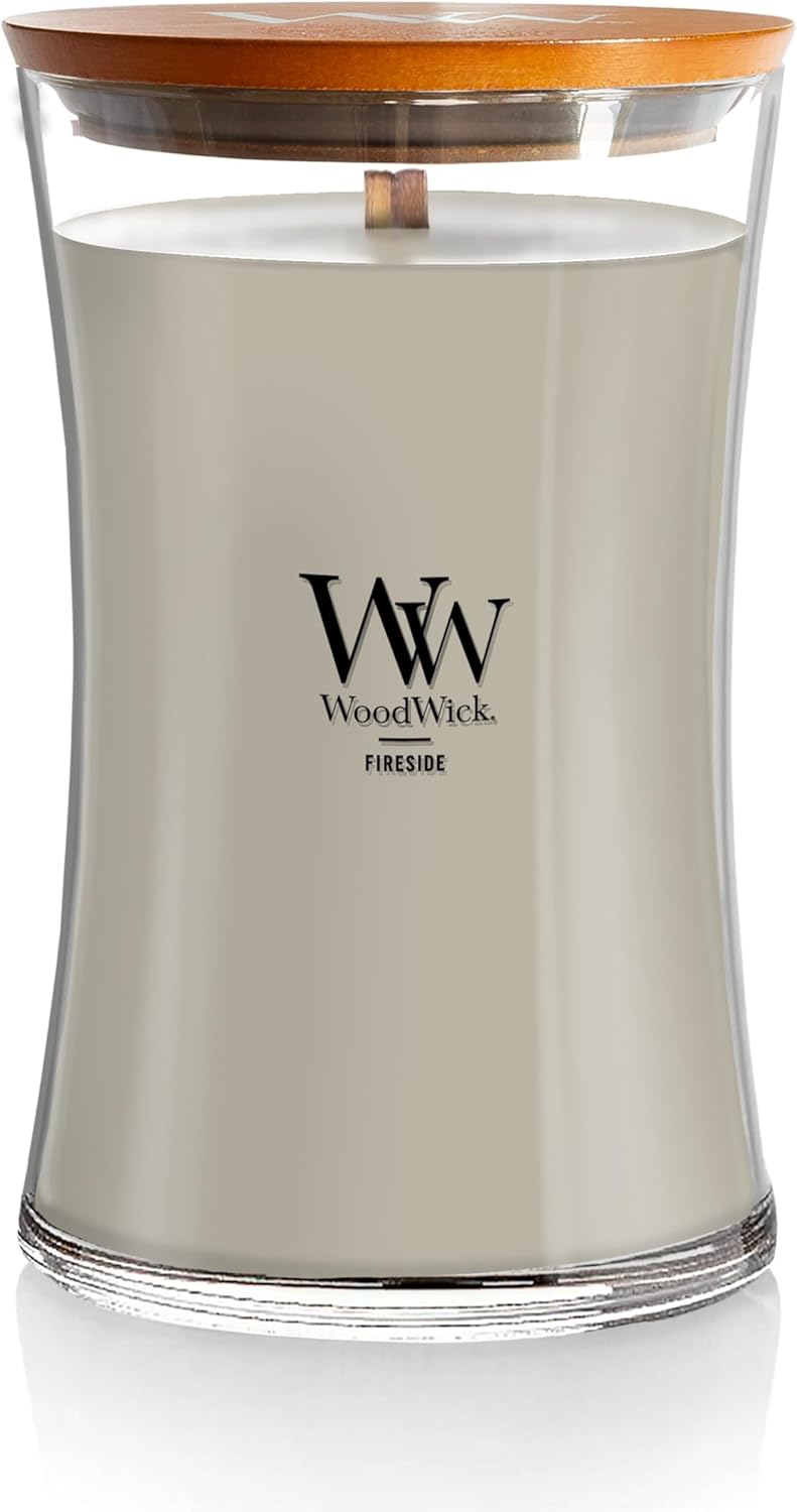 WoodWick Large Hourglass Fireside Candle Premium Soy Blend Wax Crackles as it burns Perfect for Gifting