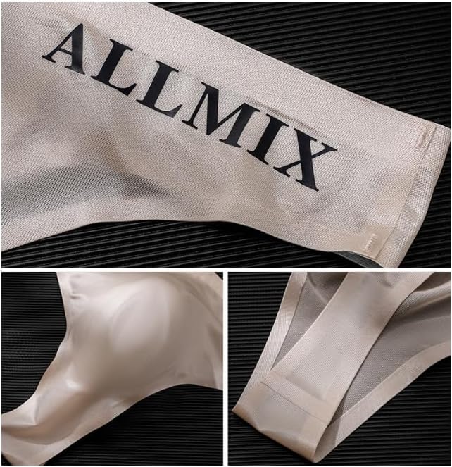 Men's Brief Underwear Ice Silk See Through Sexy Underpants Sports Letter Thong Underwear Seamless Thong Bikini