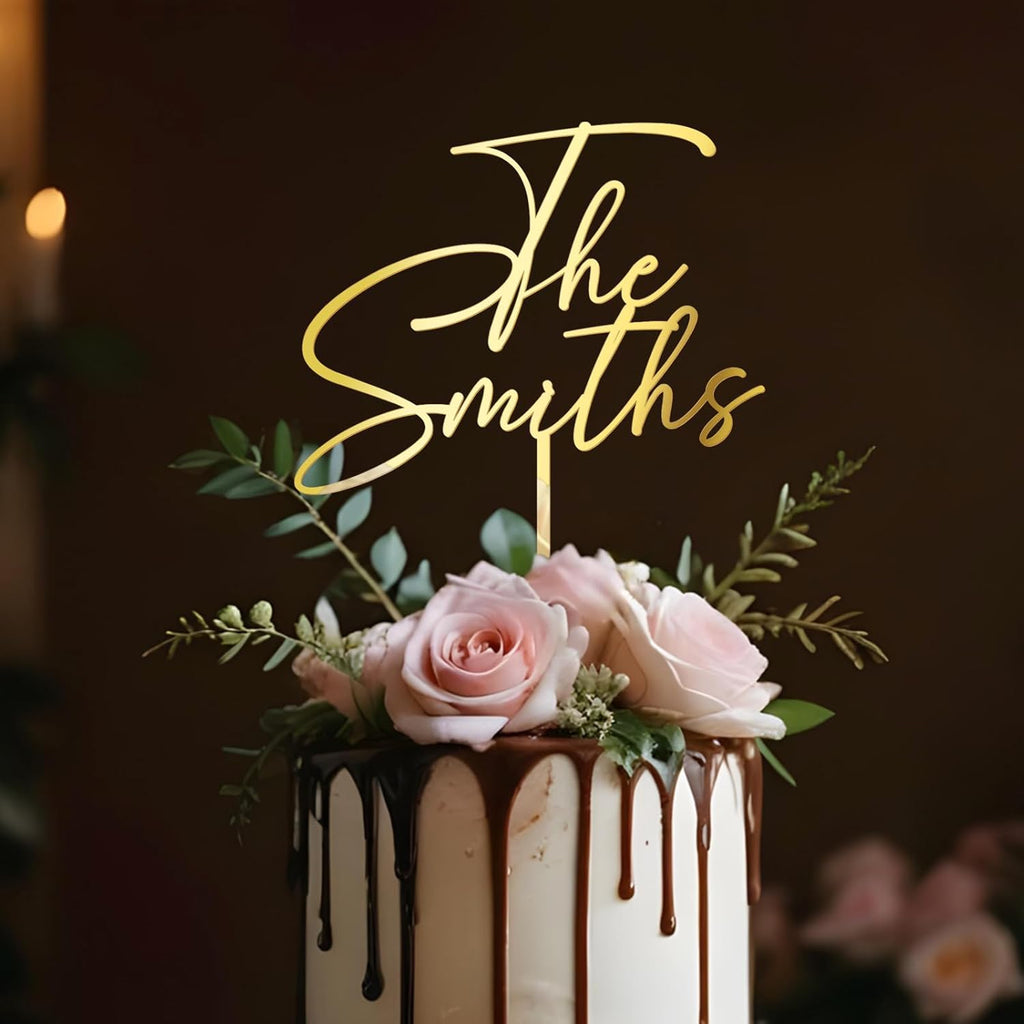 Personalized Wedding Cake Topper in Acrylic Custom Bride and Groom Last Name Cake Decoration