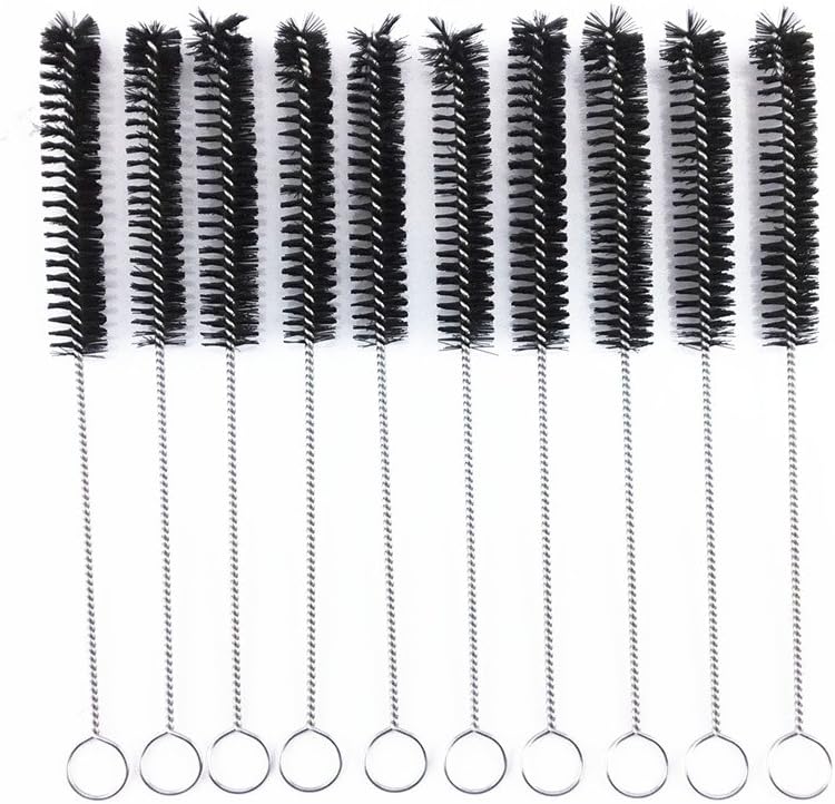 yueton?Pack of 10 Black Nylon Tube Pipe Nozzle Brush Dia 10mm with Wire Loop Handle