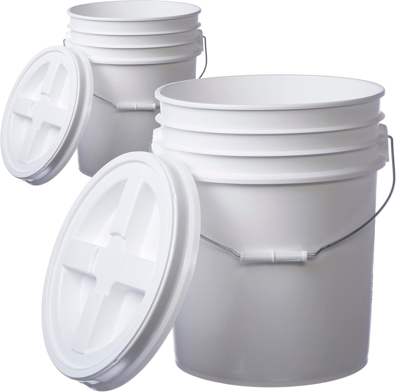 Hudson Exchange 5 Gallon (2 Pack) Bucket Pail Container with Gamma Seal Lid, Food Grade BPA Free HDPE, White