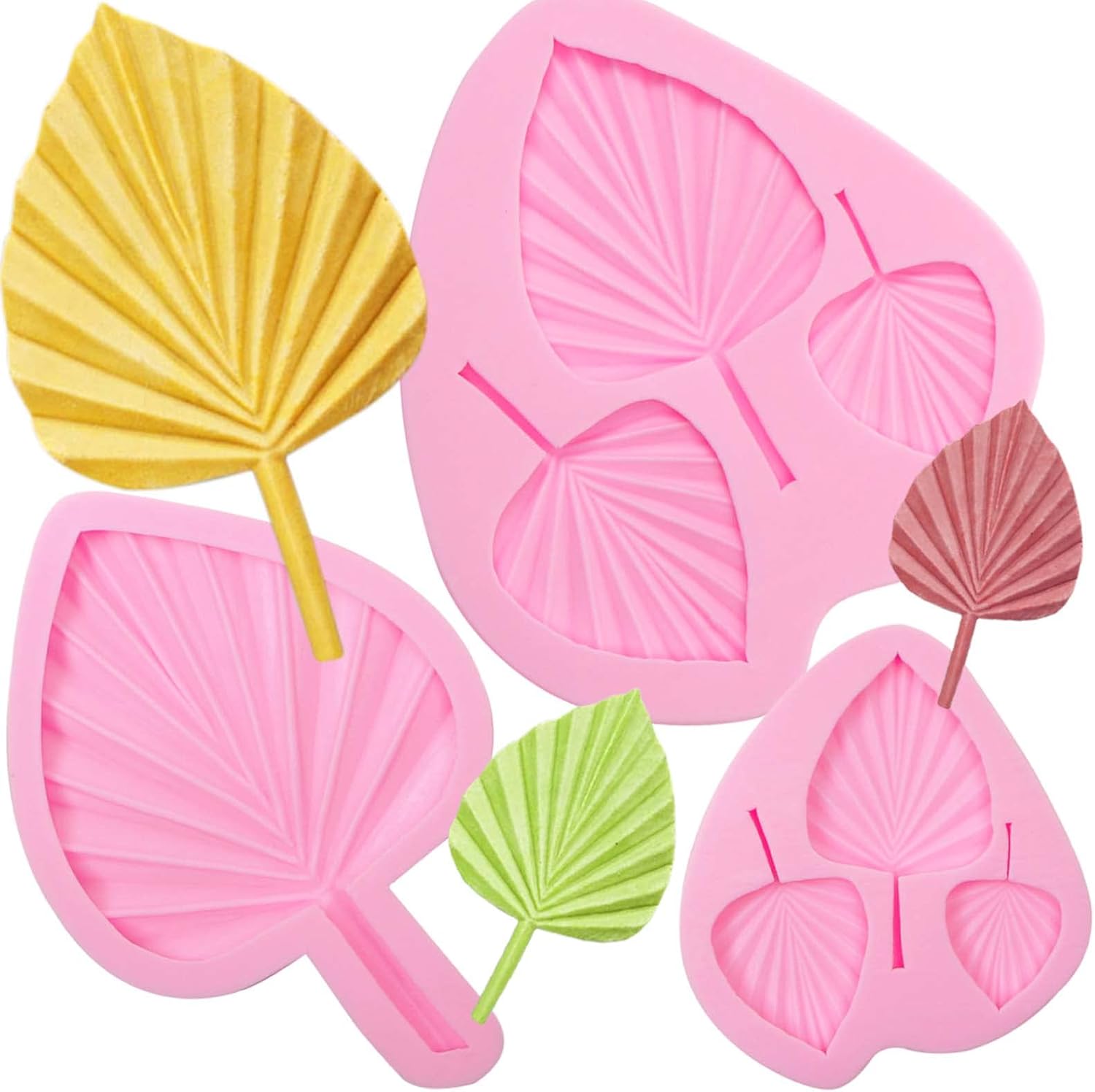 Palm Leaf Chocolate Silicone Molds, 3 Packs Boho Fan Candy Molds for Boho Theme Cake Decoration Cakepops Cupcake Toppers Sugar Cookies
