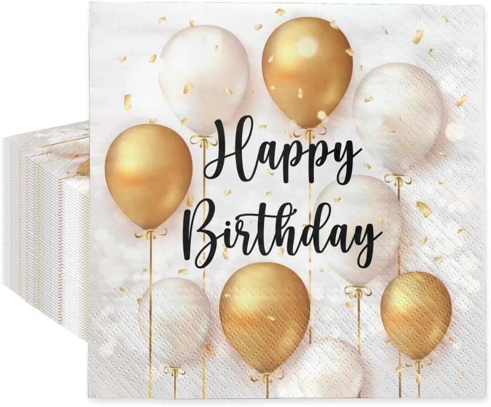 PAW - Luncheon Party Napkins 6,5'' x 6,5'', Happy Birthday Disposable Paper Napkins, Lunch Napkins for Birthday Parties, Decoupage, Tableware Party Supplies, 50 Count