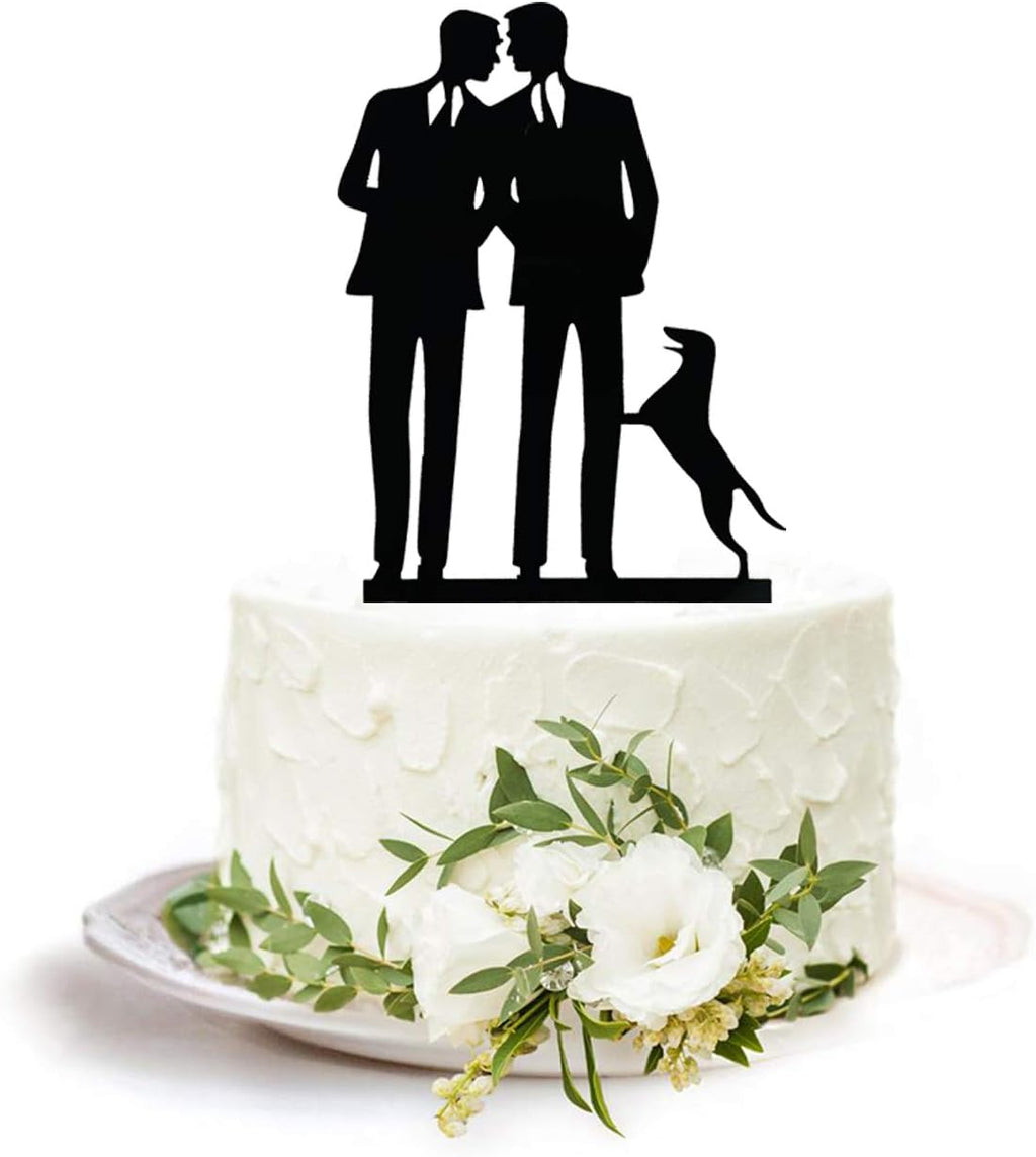YzYbuaego Same Sex Gay Wedding Cake Topper - Mr and Mr Wedding Cake Topper - Black Acrylic - 4.4 x 6.7 Inches - Wedding/Anniversary/Birthday Cake Decor