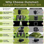 Outsmart Gadgets Outdoor Portable Toilet Set for Adults with Camping Night Lantern, Folding XL Toilet, Pop Up Privacy Tent and Carry Bags, Multipurpose Potty, Washable and Foldable for RV Travel