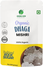 Organic Herb Dhaga Mishri | Natural Rock Sugar Crystals on Thread | Ayurvedic Sweetener | Chemical-Free | 100% Pure & Organic (400g)