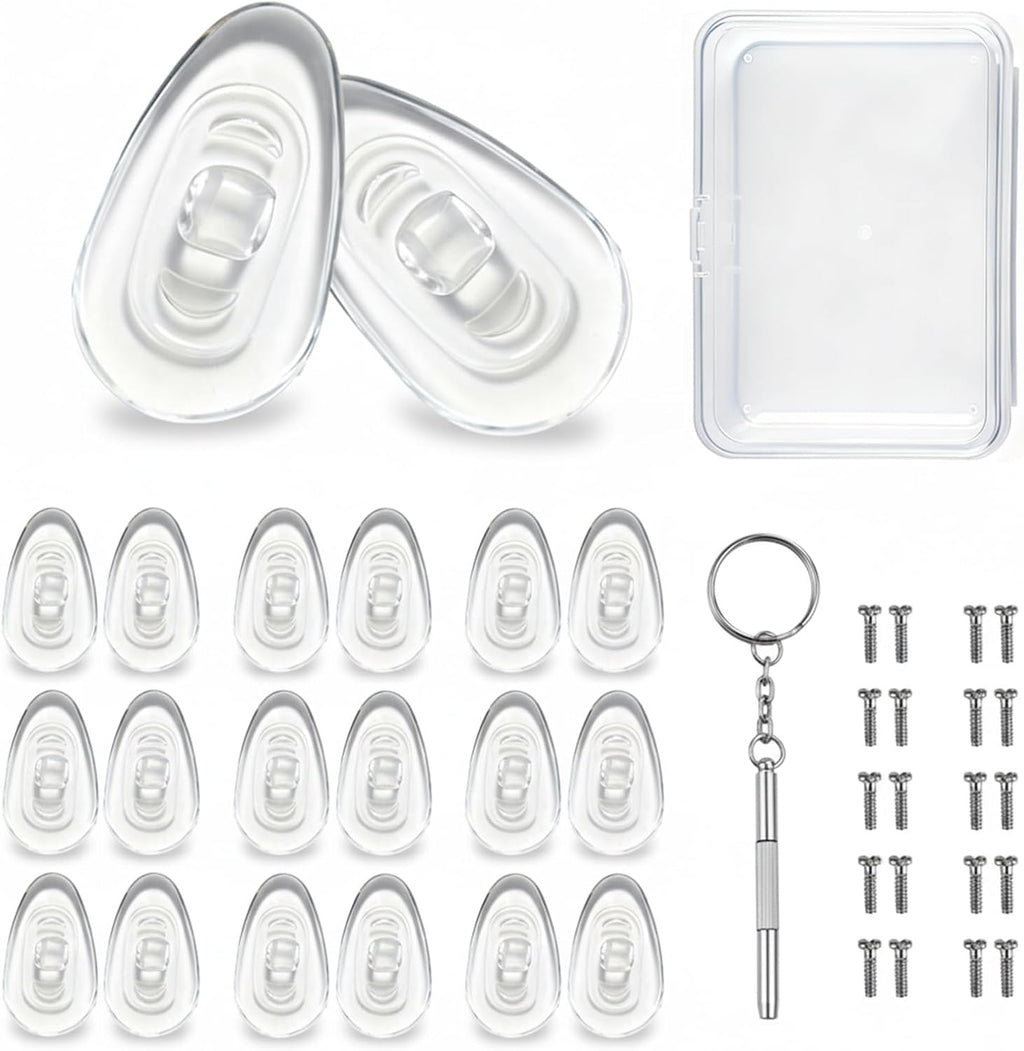 10-Pairs Glasses Nose Pad,Screw-in Soft Silicone Air Chamber Eyeglass Nose Pads,Eyeglasses Repair Kit with Screws & Screwdriver,Anti-Slip & Easy Install,for Most Glasses & Sunglasses (10 Pairs 15mm)