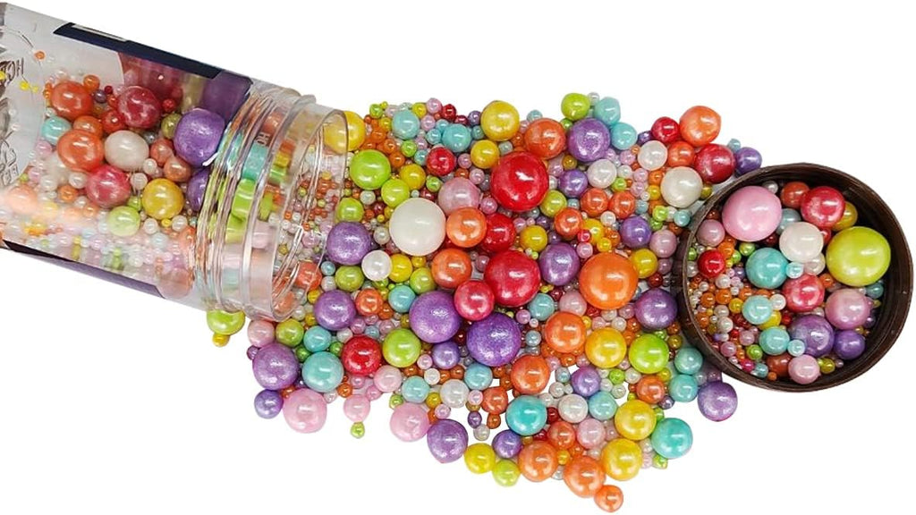 Edible Multicolor Sugar Pearls Candy Sprinkles 120G/ 4.23Ounce Baking Cake Sprinkles Cupcake and Cake Topper Cookie Decorations Wedding Party Valentines Halloween Christmas Supplies