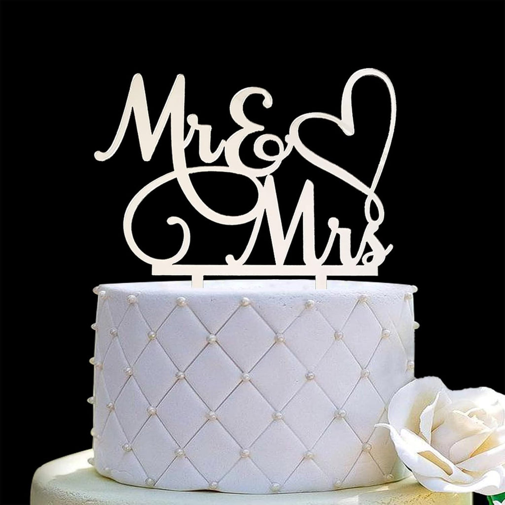 JIEEIN Mr and Mrs Cake Topper - Bride and Groom Sign Wedding, Engagement Cake Toppers Decoration, Mirror Silver Acrylic