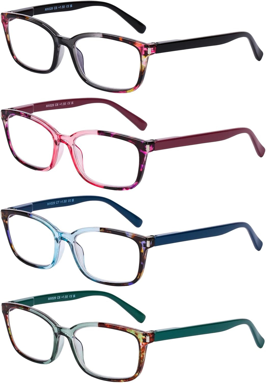 DOOViC 4 Pack Computer Reading Glasses for Women Blue Light Blocking Spring Hinge Stylish Readers for Women