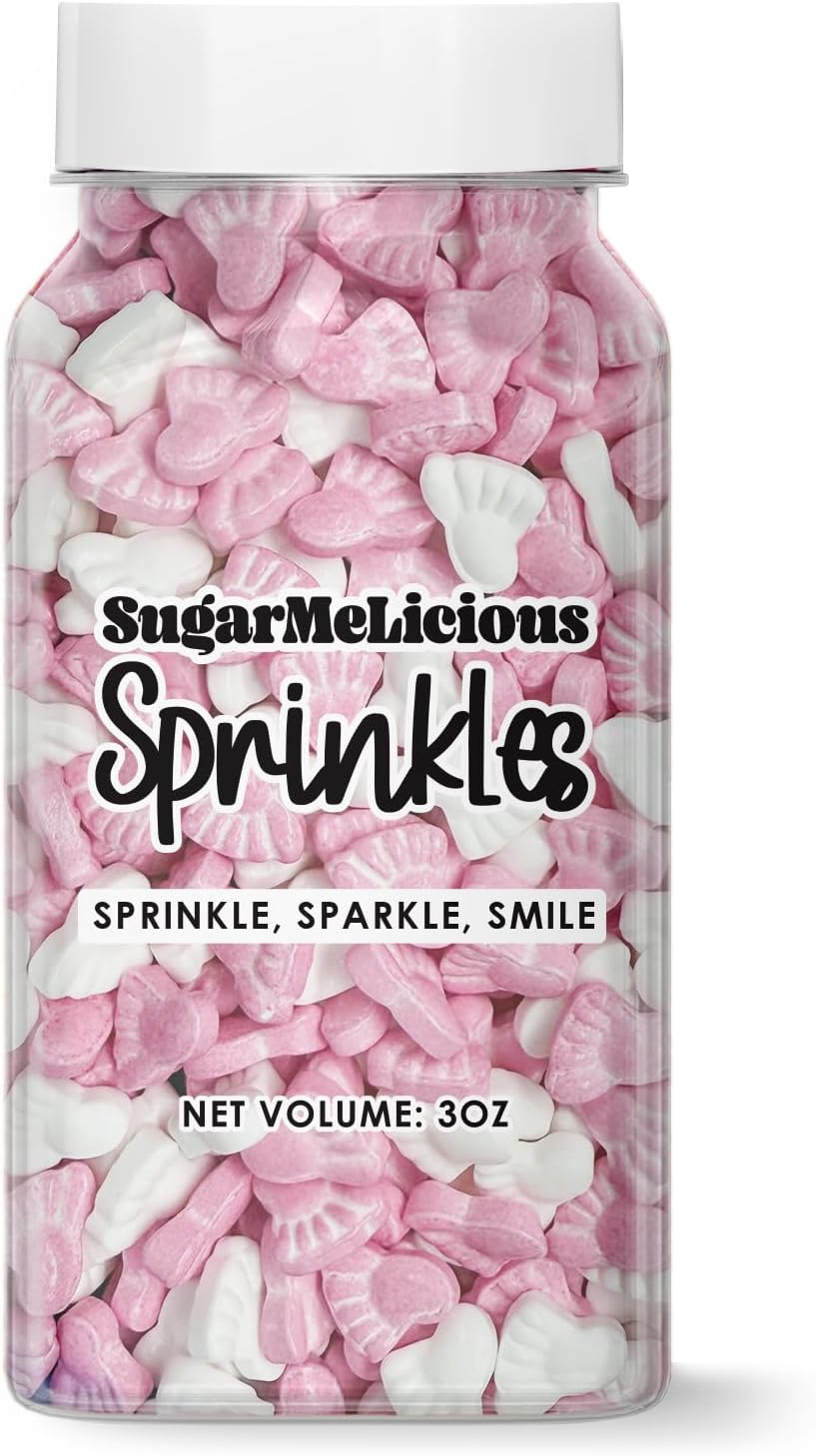 SugarMeLicious Pink Baby Feet Sprinkles, Cute & Sweet Decorations for Baby Showers and Gender Reveal Parties (3 Ounce)