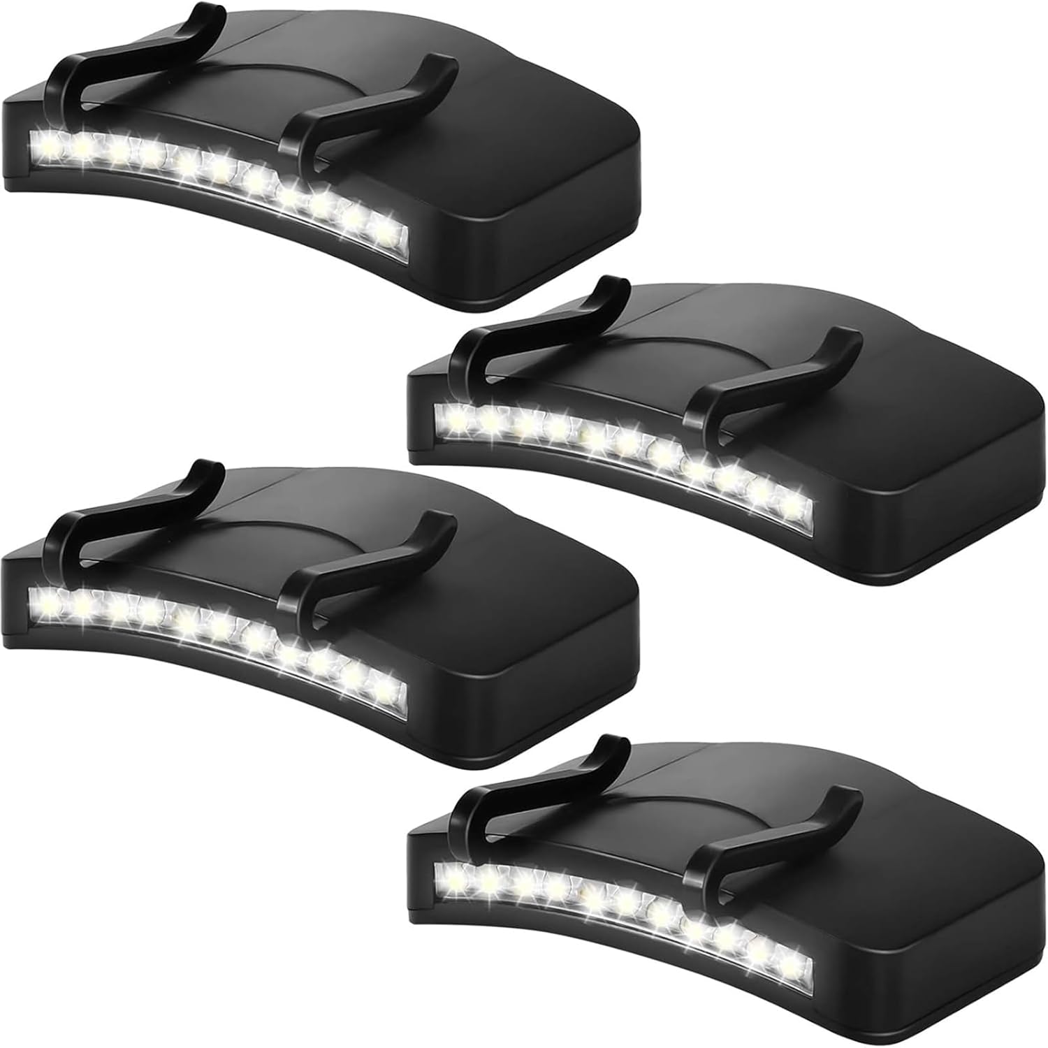 Mudder 4 Pcs Hat Light Clip 11 LED Cap Lights Clip on Hat Headlamp Battery Powered Cap Brim Lamp Black Waterproof Ultra Bright Headgear Flashlight for Hunting Camping Fishing Hiking