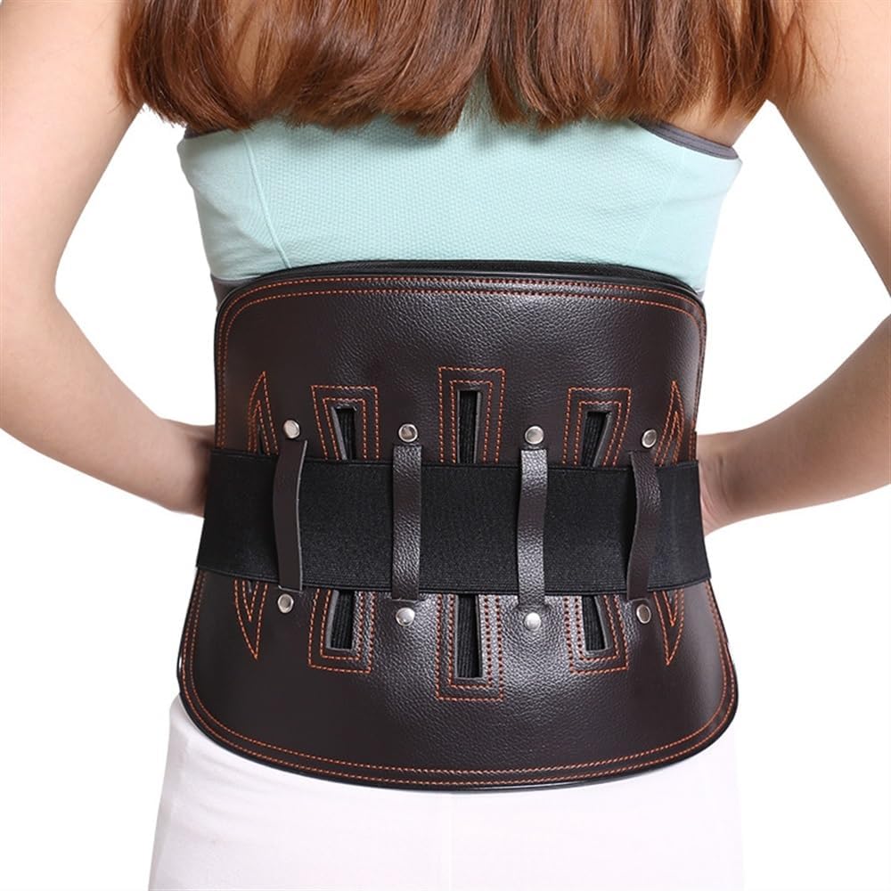 Leather Lumbar Brace Belt for Lower Back Pain Relief, Back Posture Corrector Spine Decompression Waist Support Belt for Elderly Sedentary Pain Relief(Medium)