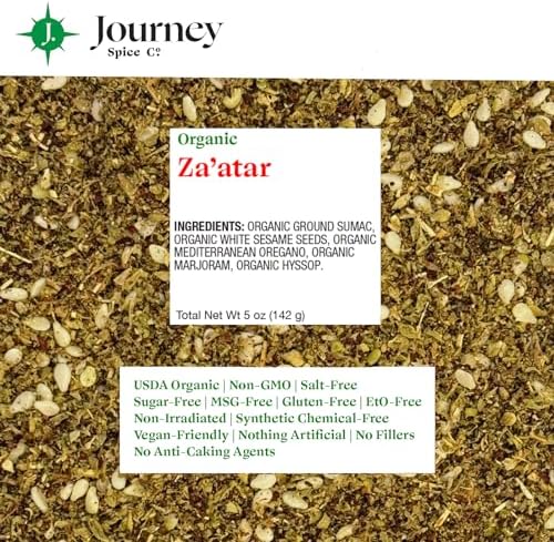 Gourmet Organic Za’atar Spice Blend Gift Set by Journey Spice Co. | Sumac, Sesame Seeds, Oregano, Marjoram, Hyssop | Salt-Free | Non-GMO | 5 oz. (total) | Resealable/Reusable Cap