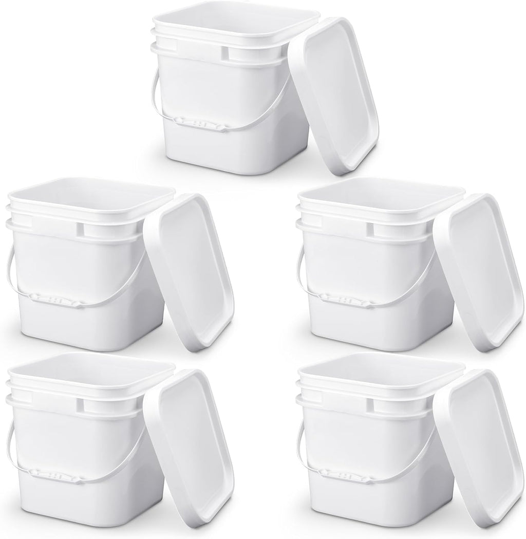 Suzile 2.2 Gallon White Food Grade Bucket with Lid Square Plastic Bucket 10L Utility Industrial Pail with Handle Container for Food Oil Tub Water Fishing Paint House Cleaning Car Washing