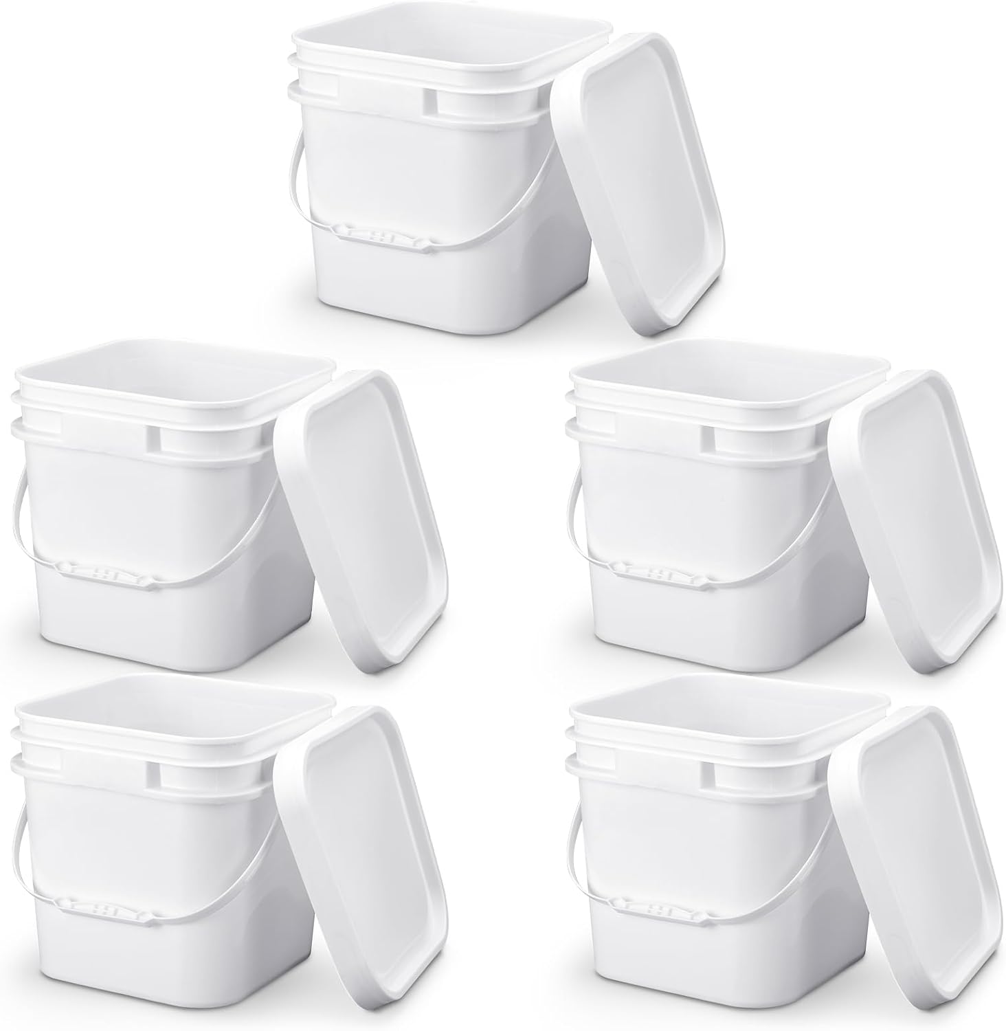 Suzile 2.2 Gallon White Food Grade Bucket with Lid Square Plastic Bucket 10L Utility Industrial Pail with Handle Container for Food Oil Tub Water Fishing Paint House Cleaning Car Washing