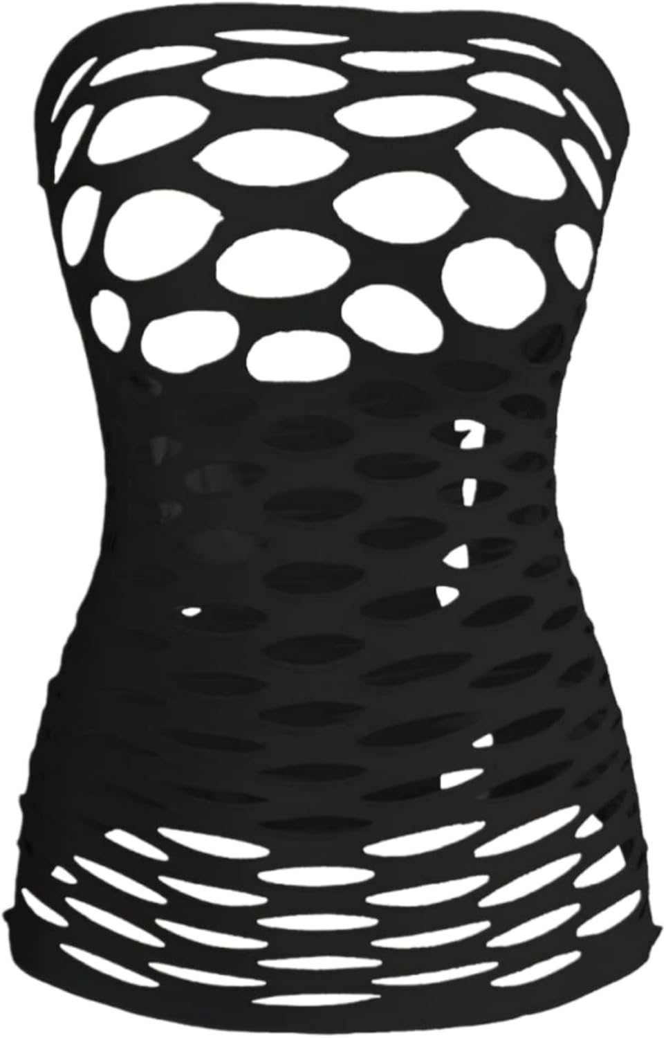 OYOANGLE Womens Strapless Fishnet Lingerie Sleepwear Mesh See Through Babydoll Mini Dress Tube Chemise Bodysuit