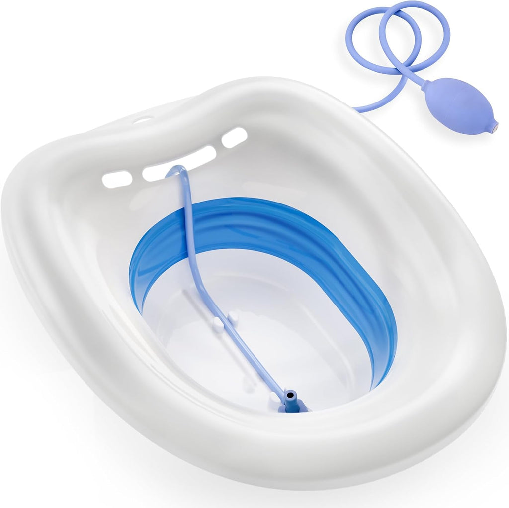 Soothic Sitz Bath for Toilet Seat, Sitz Bath for Hemorrhoids, Sitz Baths for Postpartum Care, Upgraded Collapsible Sitz Baths with Flusher, Drain Holes, Wider Seating Area, Deeper Bowl