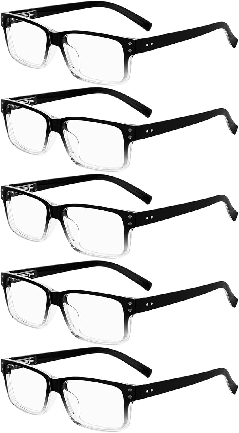 Eyekepper Vintage Reading Glasses for Men - 5 Pack Spring Hinges Classic Readers - Black-Clear Frame +4.00