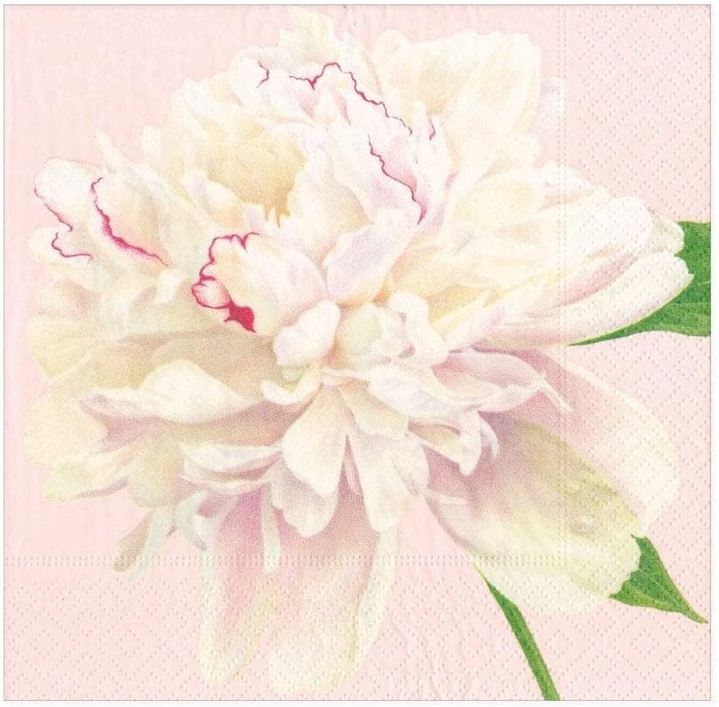 Caspari Duchess Peonies Paper Luncheon Napkins in Blush, 20 Per Package