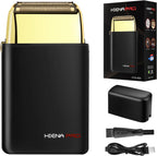HIENA PRO Foil Shaver for Men Barber, Double Electric Foil Trimmer, Professional Electric Razor, Close Shaver, Cordless Rechargeable with USB, Black Gold