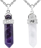TUMBEELLUWA 2 PCS Healing Crystal Point Pendant Necklaces for Unisex Hexagonal Prism Stone Pendants with Chain