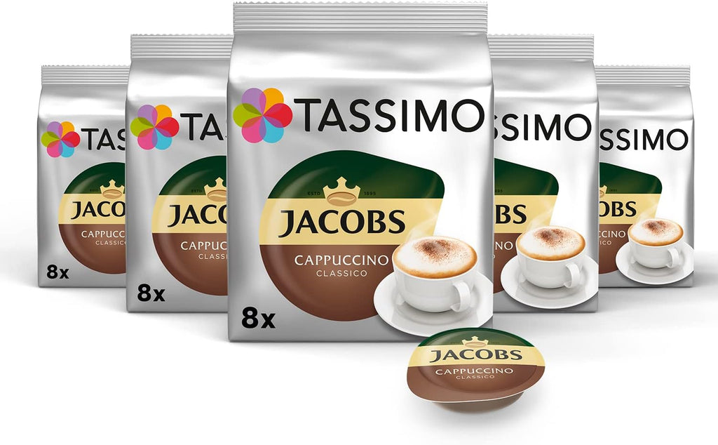 Tassimo Jacobs Cappuccino, Rainforest Alliance Certified, Pack of 5, 5 x 16 T-Discs (8 Servings)