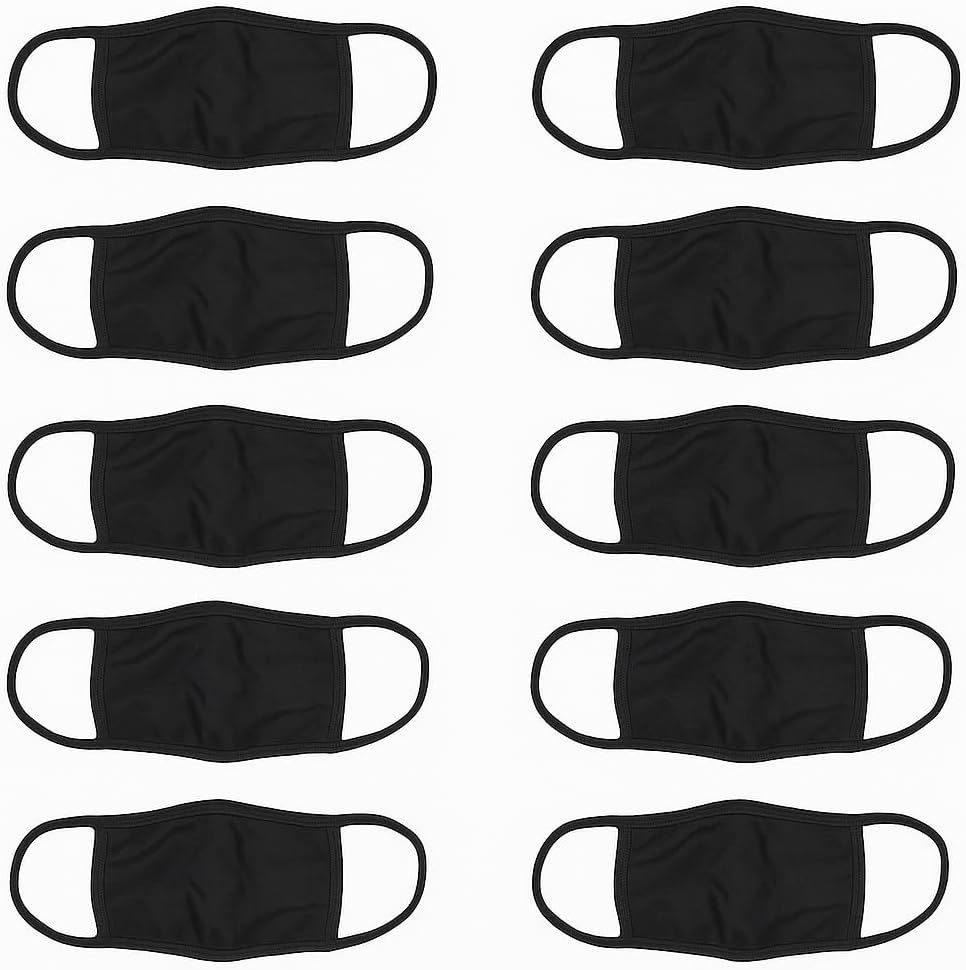 Hanes 100% Cotton 10-Pack Adult Face Mask, Black, Unisex
