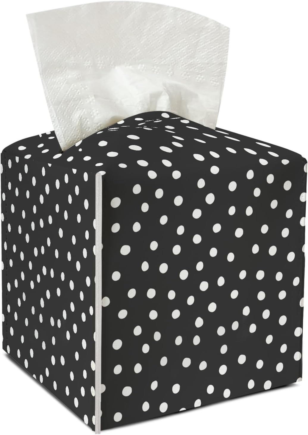 Polka Dot Tissue Holder Square with Bottom Belt Modern Leather Decorative Box Cover for Bathroom Car Office Ideal for Women Friends Mom Family Birthday Christmas Housewarming Gifts - FS668