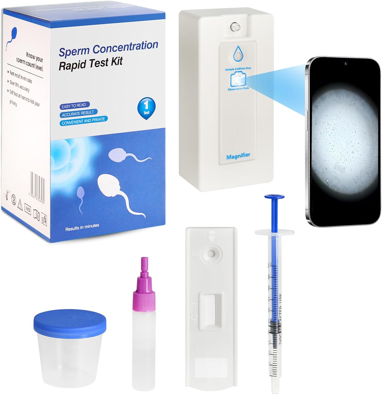 2 in 1 Sperm Microscope & Sperm Concentration Test — at-Home Fertility Screening to Measure Progressive Motile Sperm, Easy Male Fertility Check