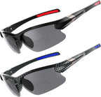 DEHOTRE 2 Pack Bifocal Reading Sunglasses Men TR90 Frame Wrap Around Sports Semi Rimless Sun Readers for Driving Golf Fishing