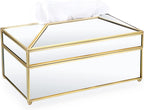 Sumnacon Tissue Box Cover Rectangle Mirrored Tissue Box,Gold Glass Tissue Box Holder, Stylish Tissue Cover for Bathroom Toilet Bedroom Living Room Table Home Office Bar Decor