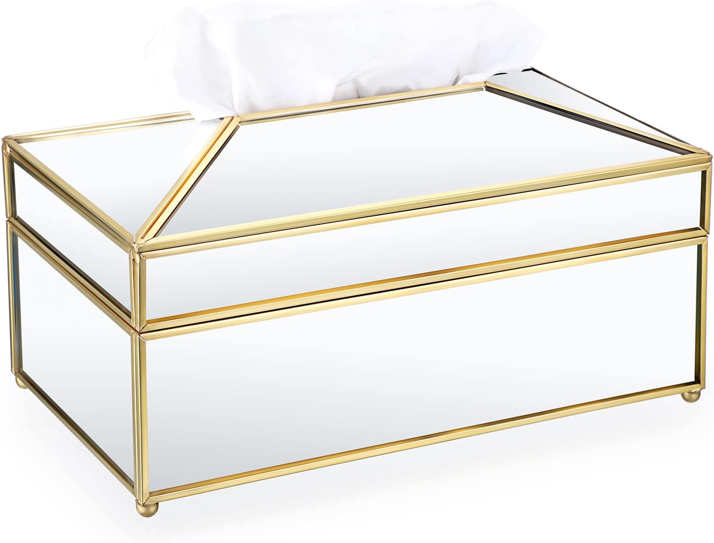 Sumnacon Tissue Box Cover Rectangle Mirrored Tissue Box,Gold Glass Tissue Box Holder, Stylish Tissue Cover for Bathroom Toilet Bedroom Living Room Table Home Office Bar Decor