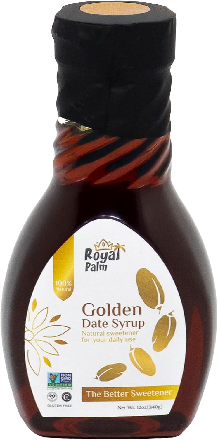 Royal Palm Golden Date Syrup (12oz) – 100% Pure Date Molasses, Natural Sugar Substitute, No Added Sugar, Vegan, Non-GMO, Gluten-Free, Healthy Sweetener for Coffee, Baking & Pancakes