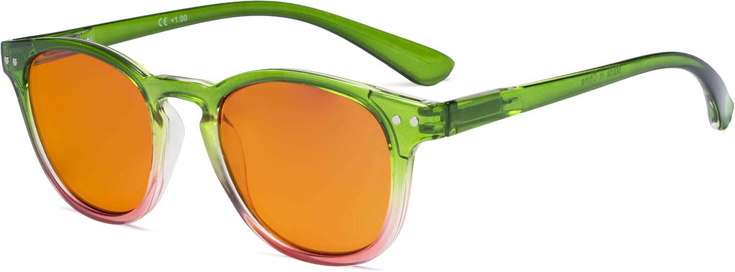 Eyekepper Ladies Blue Light Blocking Reading Glasses with Orange Tinted Filter Lens - Night Sleep Computer Readers Women - Green-Pink Frame +2.50