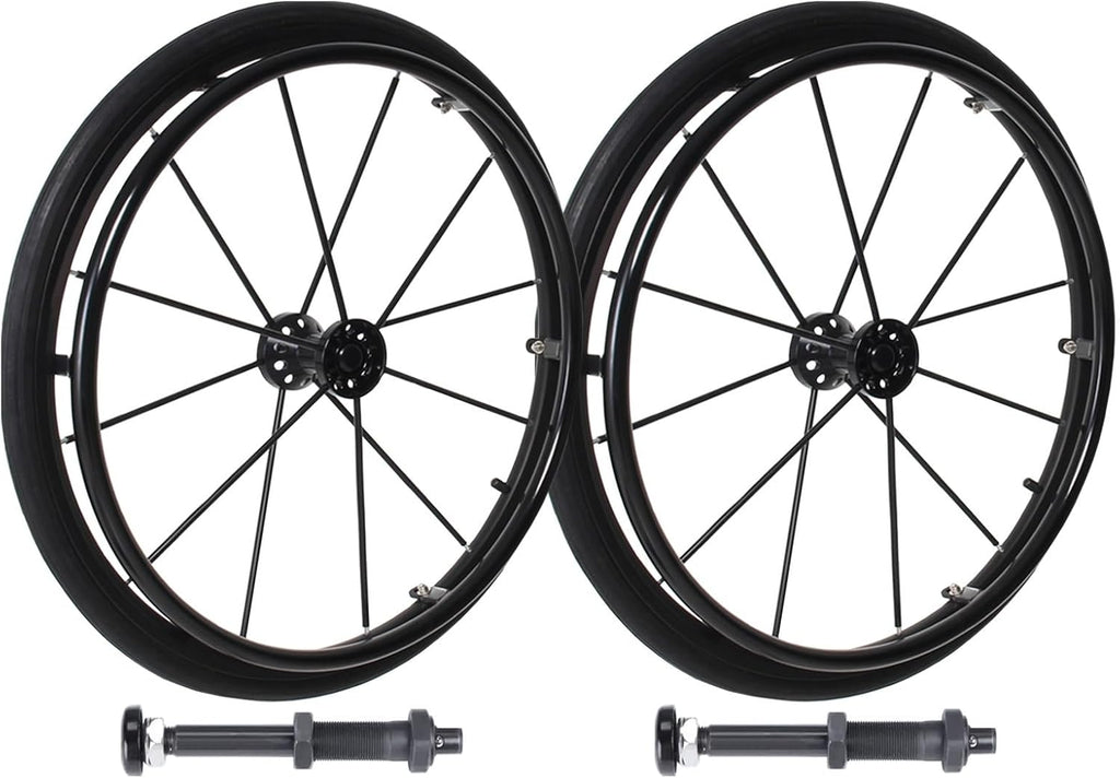 Replacement Wheelchair Wheels 2 Pcs Wheelchair Rear Wheels 24×1(25-540) Aluminum Alloy Wheels 1/2" (12.7 Mm) Bearing with Mounting Axle, Pneumatic Wheel, for Manual Wheelchair(Black)