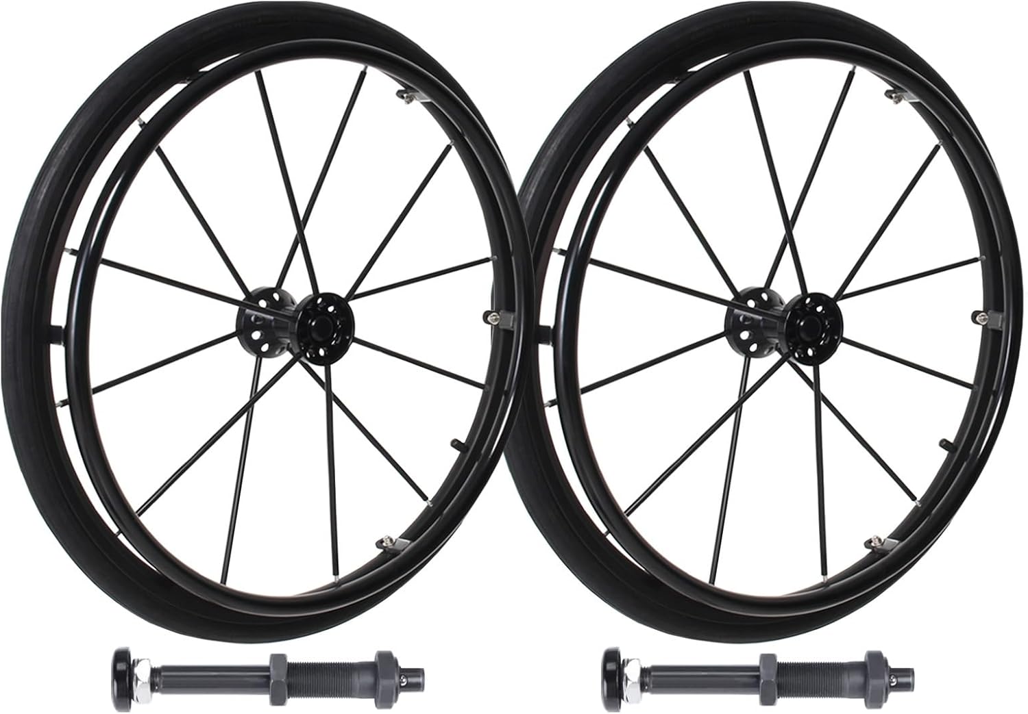 Replacement Wheelchair Wheels 2 Pcs Wheelchair Rear Wheels 24×1(25-540) Aluminum Alloy Wheels 1/2" (12.7 Mm) Bearing with Mounting Axle, Pneumatic Wheel, for Manual Wheelchair(Black)