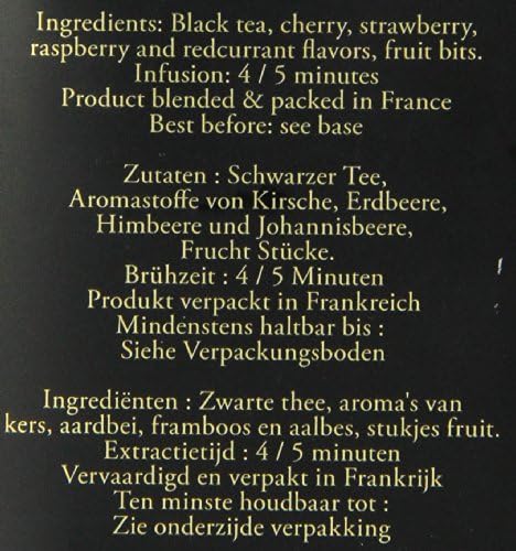 Dammann Freres Loose Leaf, Quatre Fruits Rouges, Premium Gourmet French Black Tea, Blend Strawberry, Cherry, Raspberry, Red Currant Flavors, 3.52 Ounce Tin