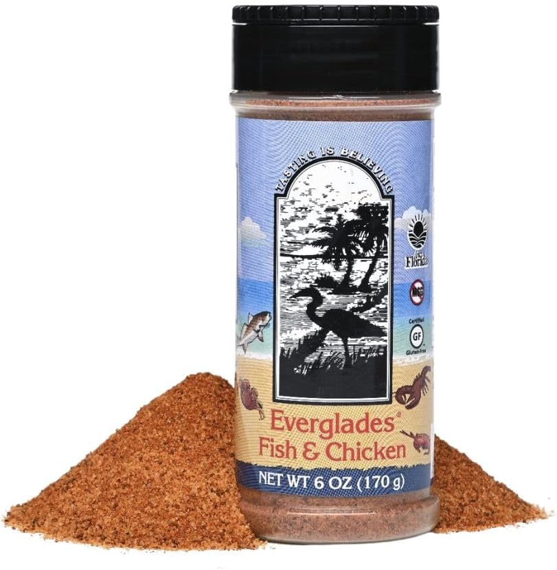 Everglades Fish & Chicken Seasoning For Shrimp, Fish, Crab, Lobster & Poultry Use in Batter, Boils, or Sprinkle for Broiling & Grilling Made in the USA 6oz