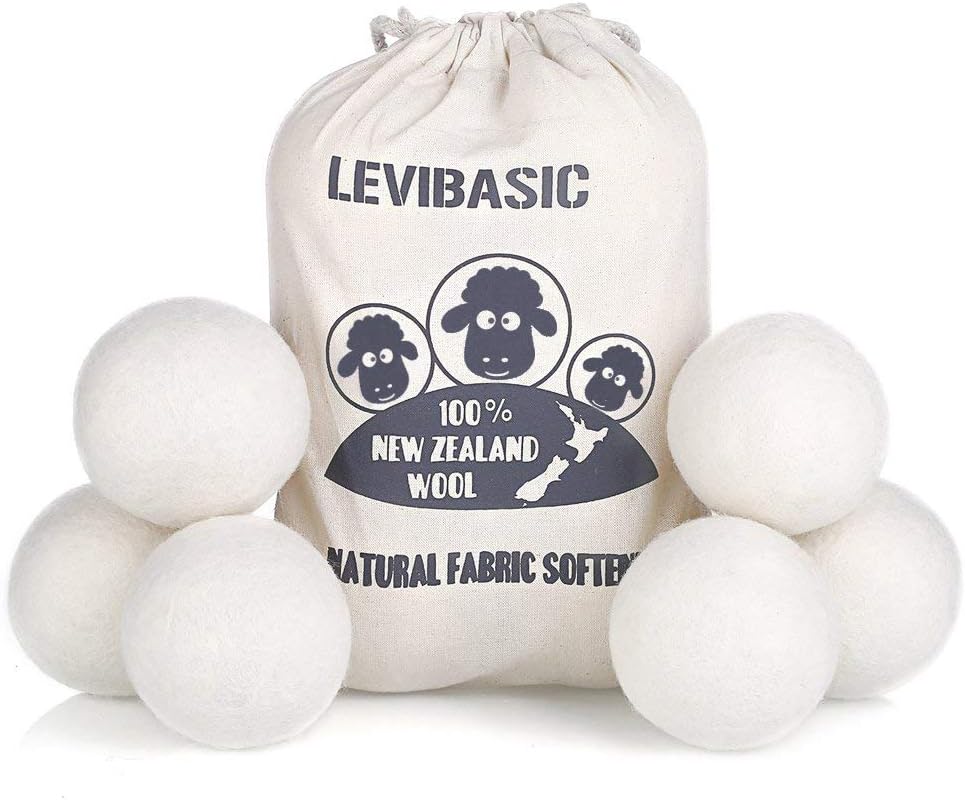 Wool Dryer Balls 6 Pack XL, Genuine New Zealand Wool to Core, 100% Organic Fabric Softener Alternative, Baby Safe & Chemical Free, Reduce Wrinkles & Shorten Drying Time (White-6pcs)